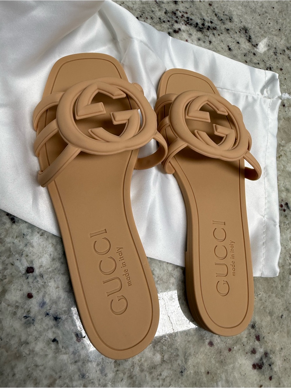 Gucci Beige/Tan Logo Slide Sandals